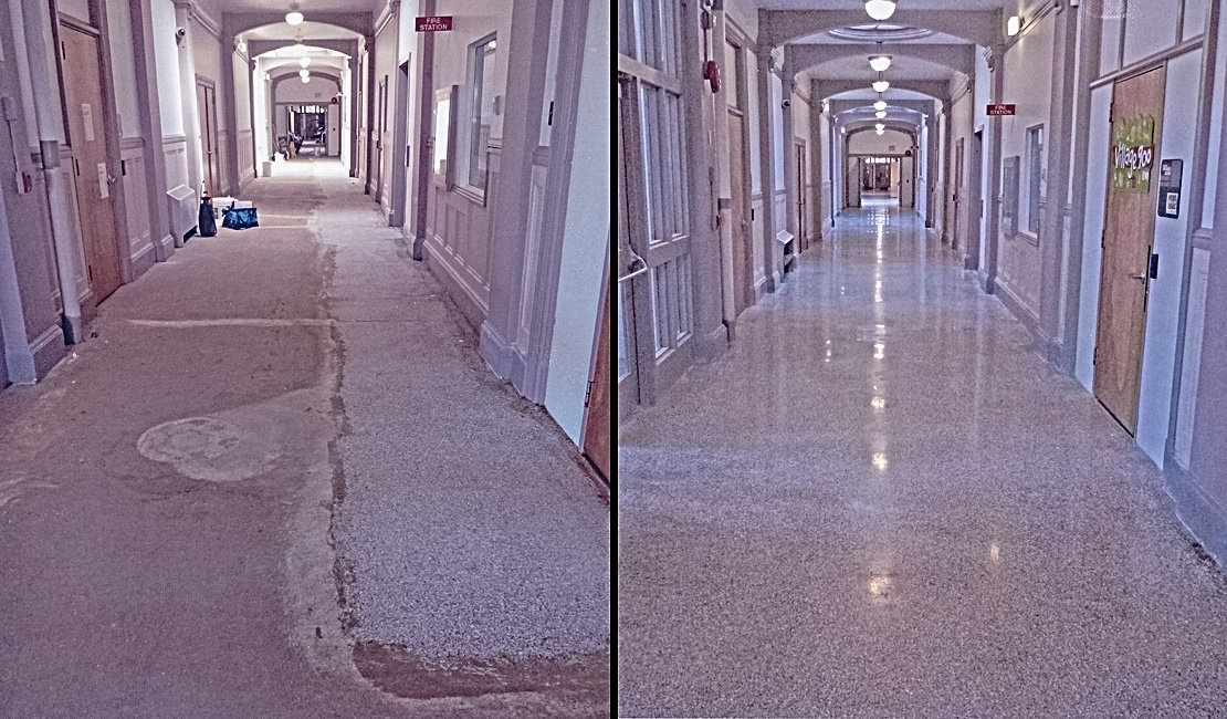 Removed Carpet and Glue - Restored 100 year old Terrazzo at Camosun